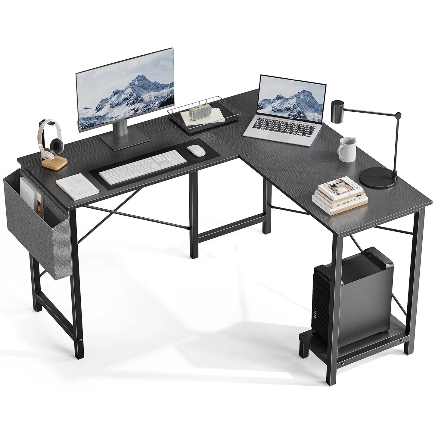 JHK 50" Gaming Corner Desk with CPU Shelf & Side Bag – Home Office & Bedroom