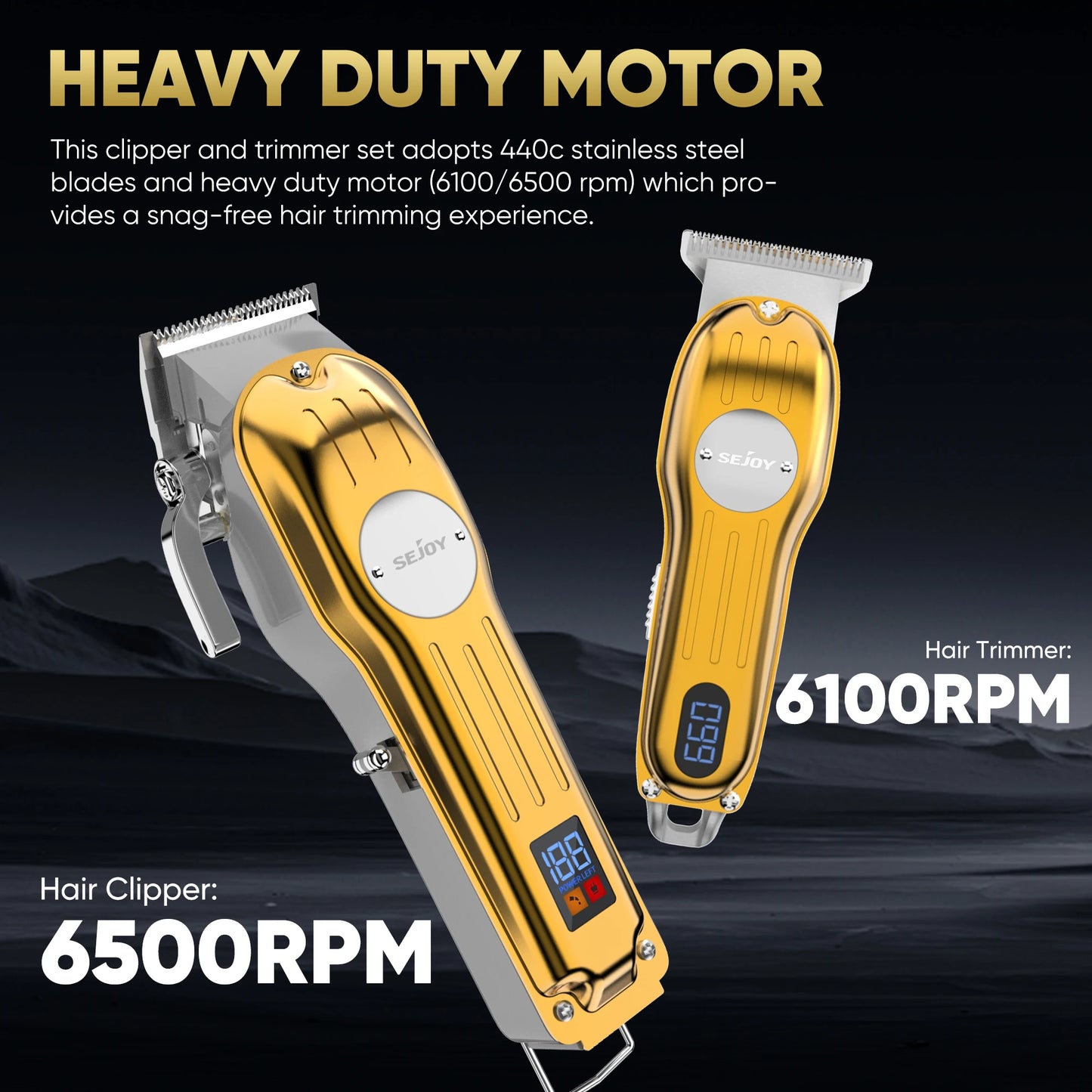 Sejoy Professional Hair Clipper Combo Kit | Cordless Rechargeable | Barber Haircut Machine