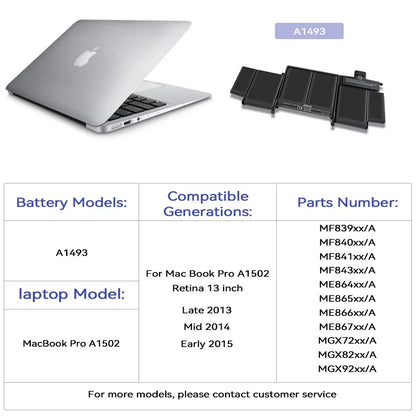 MacBook Pro 13" Retina Battery A1493 / A1582 – for A1502 (Late 2013, Mid 2014, Early 2015)