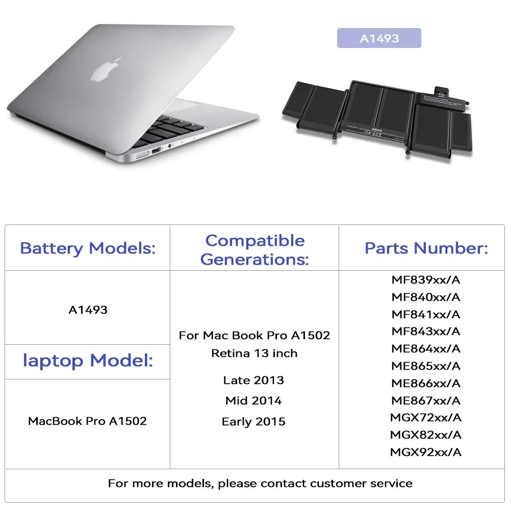 SKOWER A1493/A1582 MacBook Pro 13" Retina Battery — A1502 (Late 2013, Mid 2014, Early 2015)