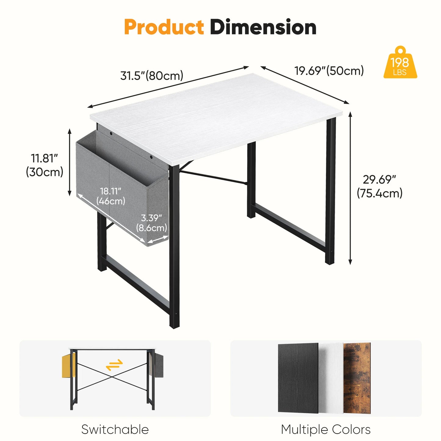 JHK 31–55" Adjustable Office & Gaming Desk – Metal Frame, Wood Tabletop & Storage Bag