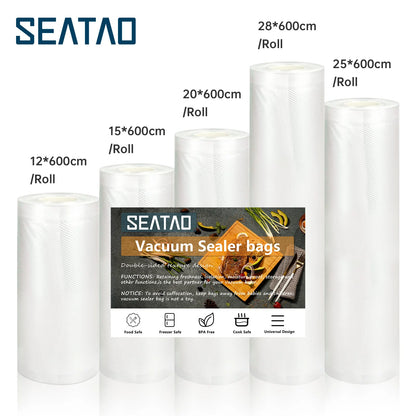 Vacuum sealer food storage bags in various sizes, 600cm rolls, designed for keeping food fresh with R.E.D. Shopping brand