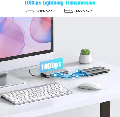 RSHTECH USB-C Hub 5-in-1 with M.2 NVMe/SATA SSD Enclosure – 10Gbps, PD100W, for Laptops (RSH-D05P)