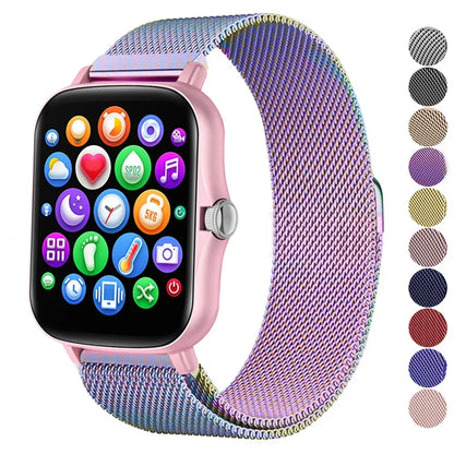 Metal magnetic watch strap for Amazfit GTS and GTR, 20mm and 22mm bracelet, with adjustable magnetic clasp.