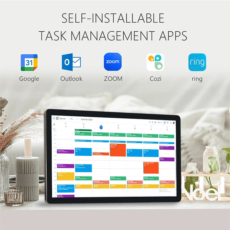TouchWo 15.6-43 inch smart digital calendar and chore chart by R.E.D. Shopping, featuring an interactive family organizer display.