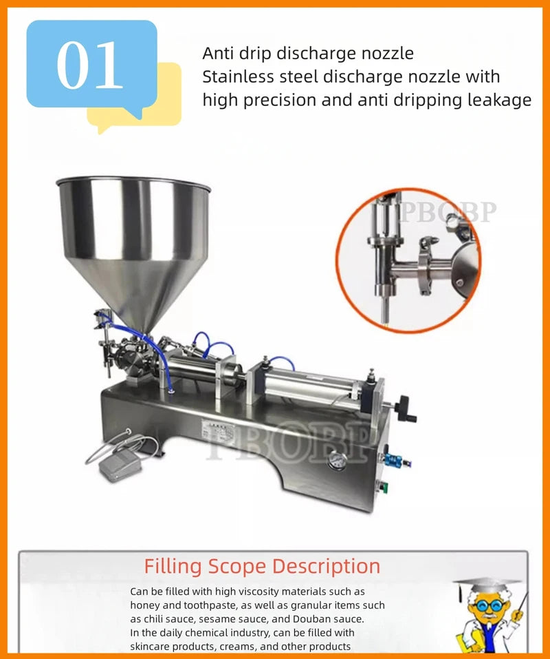 Pneumatic Paste & Liquid Filling Machine – Adjustable Cream Filler with 30L Hopper