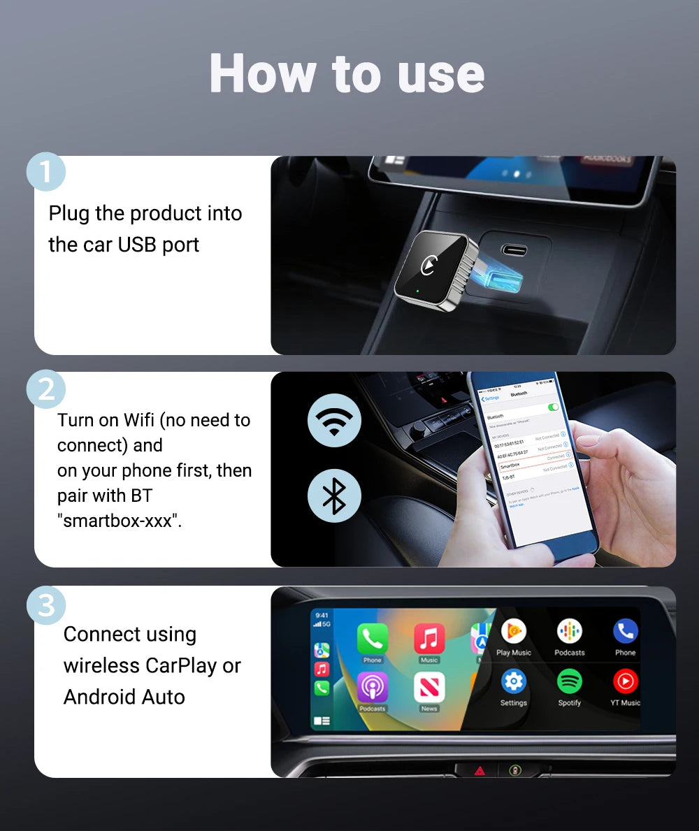 Wireless CarPlay & Android Auto Adapter 2026 | Plug & Play, Stable BT+WiFi, OTA Updates, 99% Car Compatible