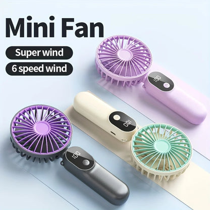 2026 Mini USB Fan | 6 Speeds | Digital Display | 3-in-1 Handheld / Neck / Desktop