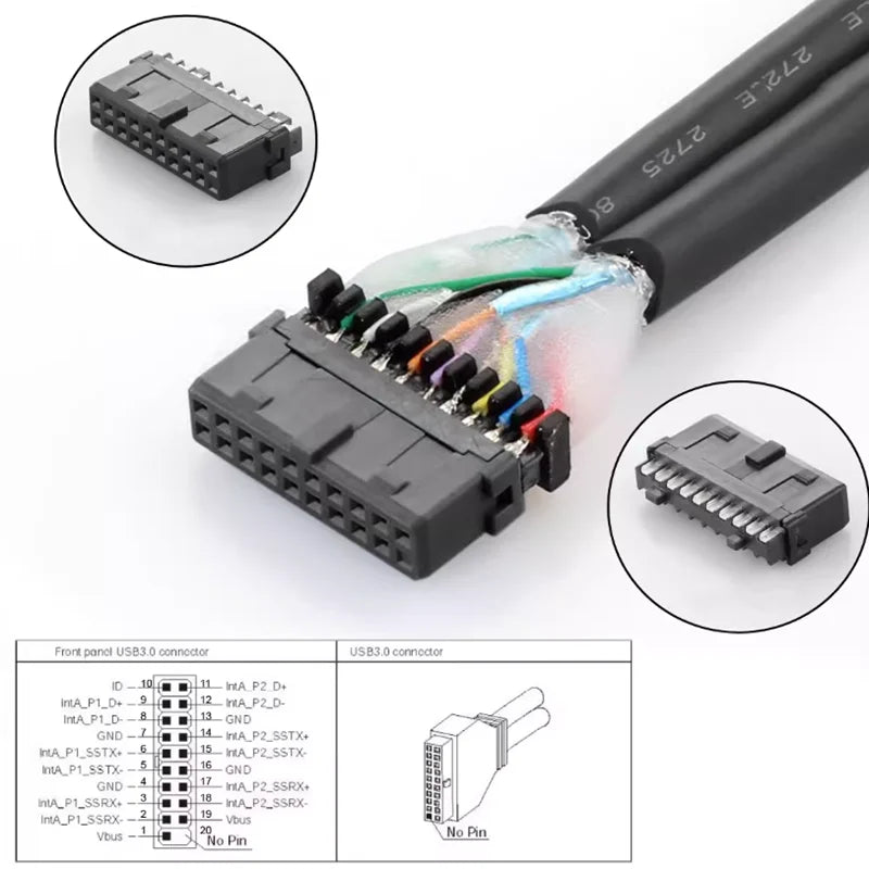 90° USB 3.0 Front Panel Extension Cable – 20-Pin / 19-Pin Elbow Adapter, 0.2m
