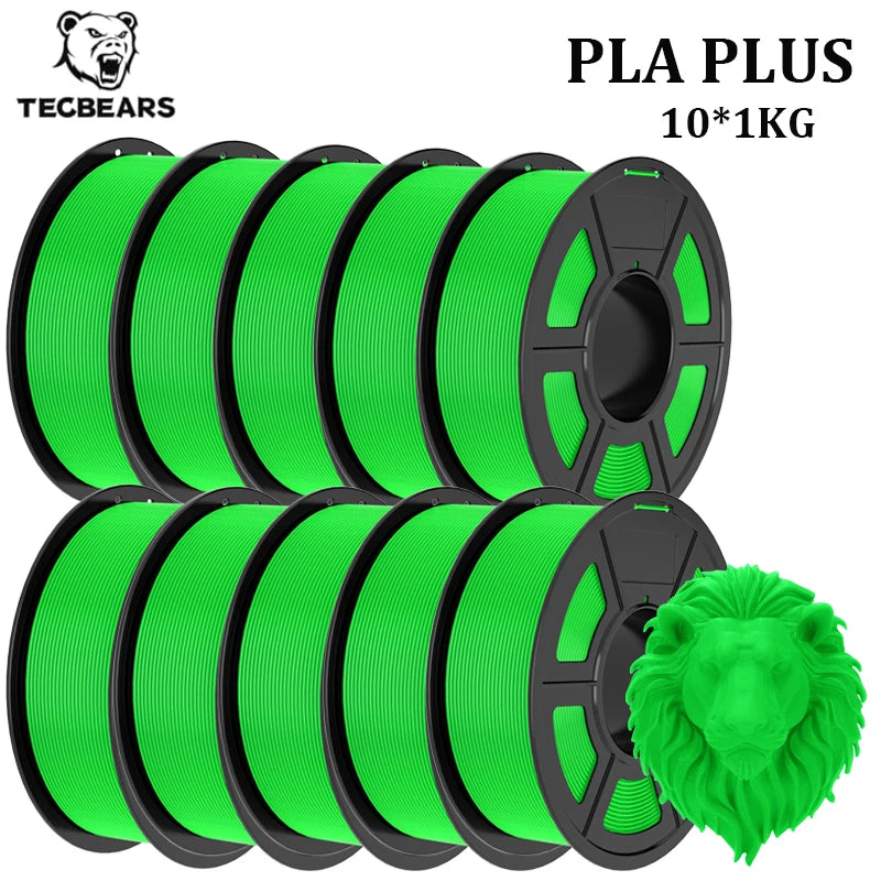 TECBEARS PLA+ Filament – 10KG Bundle, 1.75mm, Multi-Color, High Toughness, No Bubbles for FDM Printers