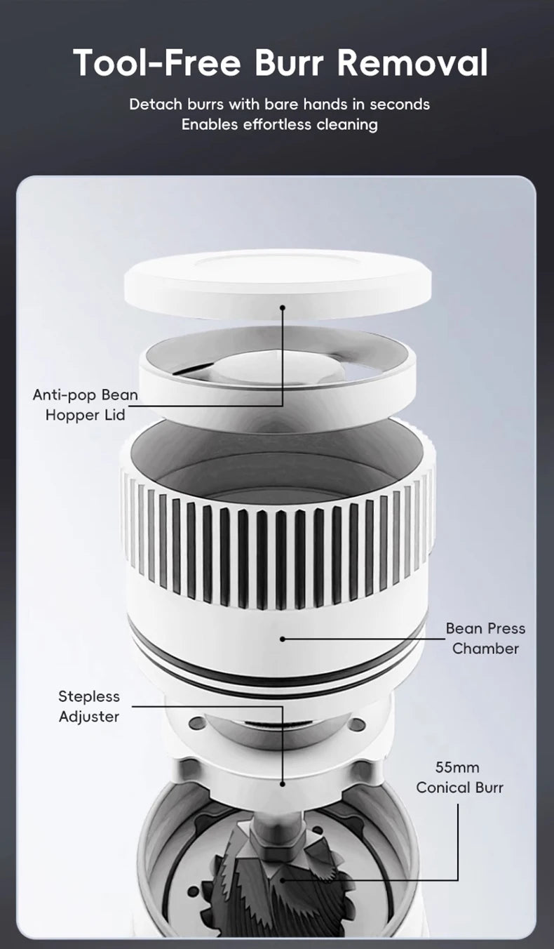 STARSEEKER E55Pro Electric Coffee Grinder – 55MM Titanium Cone Burr, Stepless Adjustment