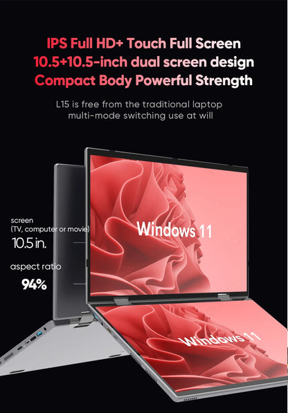 Topton L15 360° YOGA 2-in-1 Laptop — Intel N95, Dual 10.5" IPS Touch Screen, Windows 11