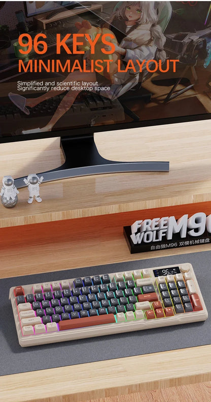 Free Wolf M96 Wireless Bluetooth Keyboard – 94 Key, Multimedia Knob, RGB, Battery Display