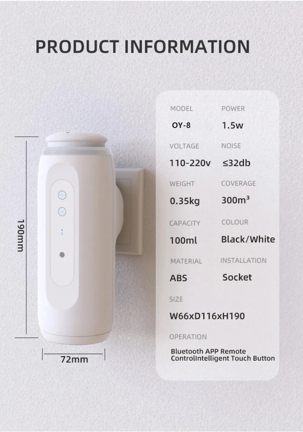 Wall Plug Aroma Diffuser 300m³ — Waterless, Smart Scent Machine, Electric Room Fragrance Diffuser