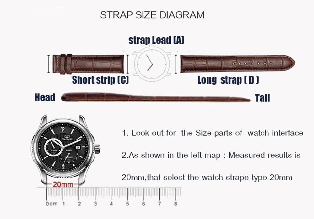 Premium Genuine Leather Watch Strap | 12–24mm, 9 Colors + Tool