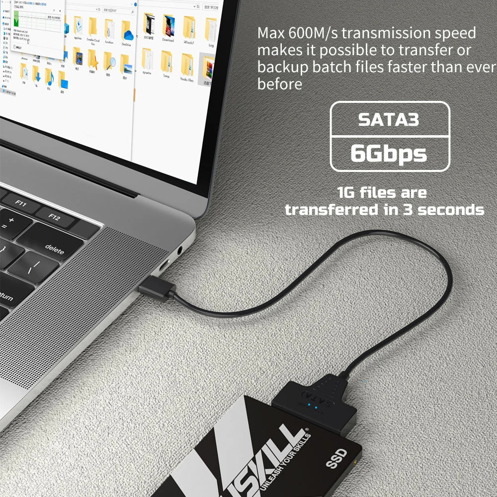 USB 3.0 to SATA Cable for 2.5"/3.5" HDD & SSD – with 12V/2A Power Adapter