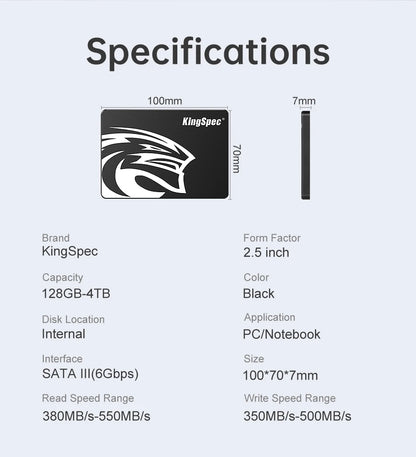 KingSpec SSD 2.5" SATA3 | 64GB–2TB | Internal Solid State Drive | For Laptop & Desktop PC