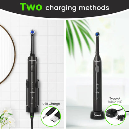 Fairywill T2233 Electric Toothbrush – Sonic Rotation, 4 Heads, 3 Modes, Rechargeable