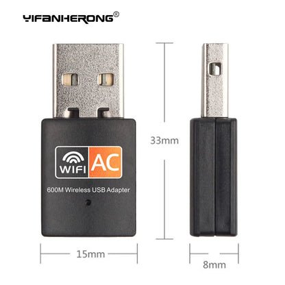 USB WiFi Adapter 600Mbps | Dual Band 2.4G+5G | AC600 Wireless Dongle for PC & Laptop | Windows & Mac