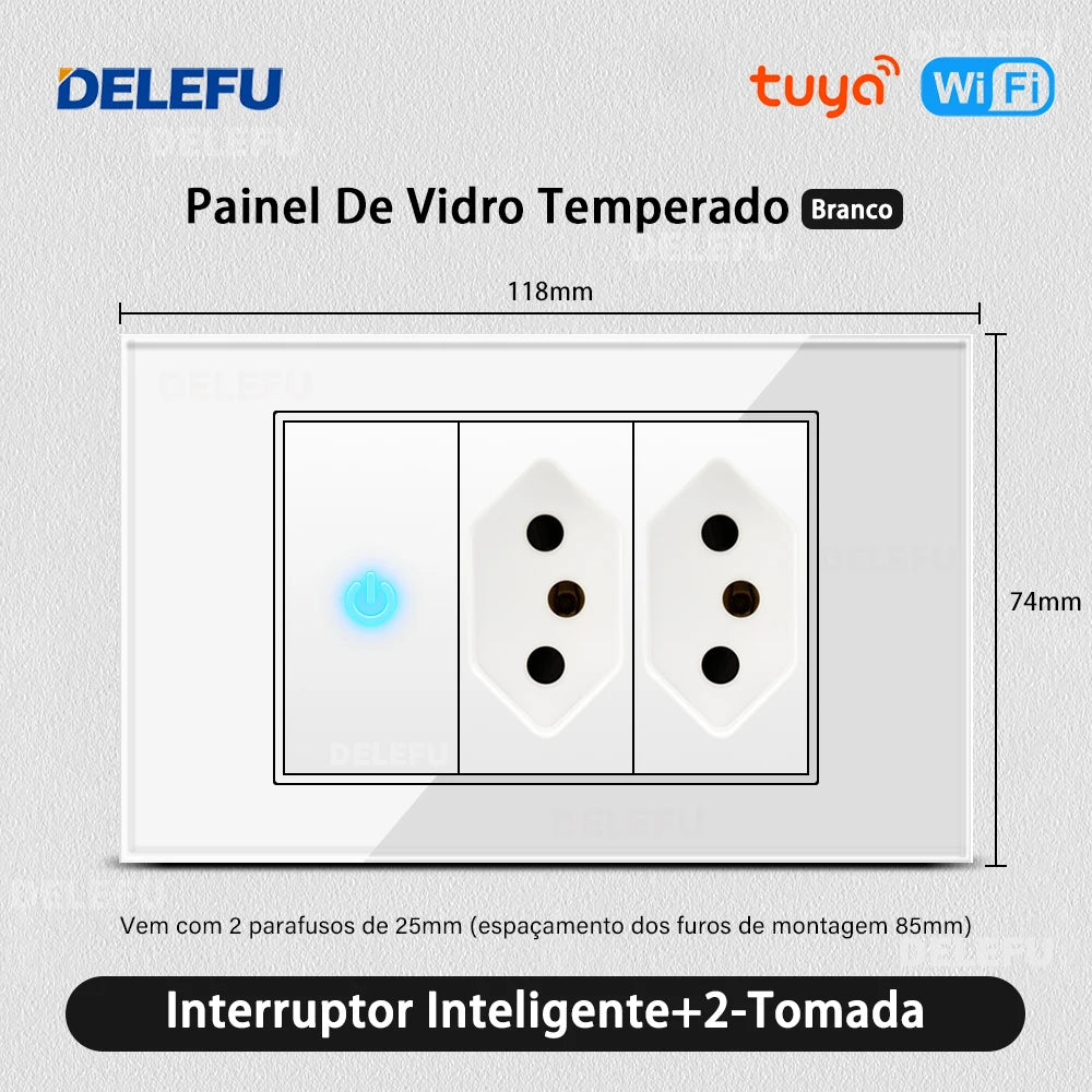 DELEFU Tempered Glass Smart Wall Socket with USB-C | Tuya WiFi | 10A–20A