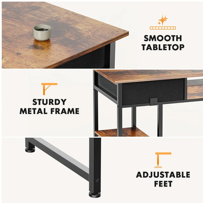 JHK 48" Gaming Desk with Fabric Drawers & Storage Shelves – Metal Frame Home Office