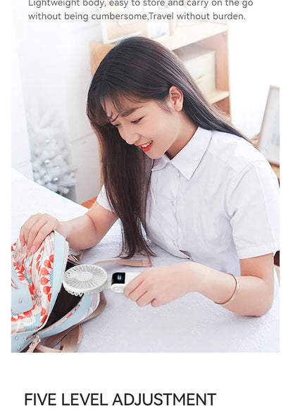 WO.Poblwc Handheld Mini Fan – 1800mAh Foldable, 5-Speed USB Rechargeable, Neck Hanging, Phone Stand, for Home & Outdoor