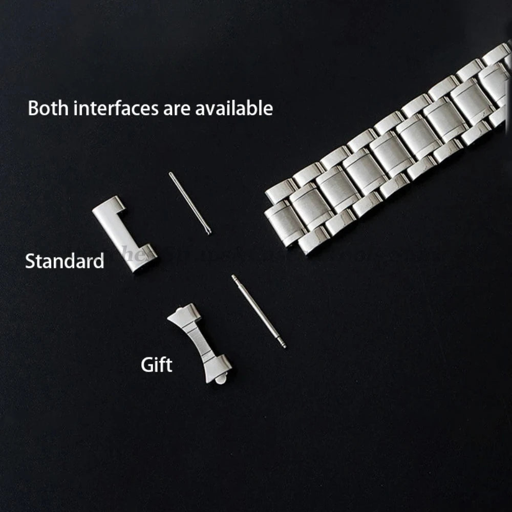 Curved End Solid Stainless Steel Watch Strap – Universal 12–24mm with Butterfly Clasp