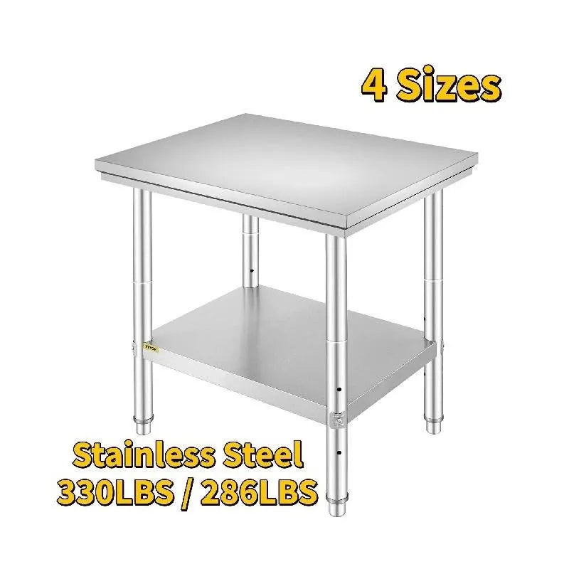 SucceBuy Stainless Steel Kitchen Work Bench – Commercial Catering Worktable with Undershelf | 286–330 LBS | Restaurant & Garage