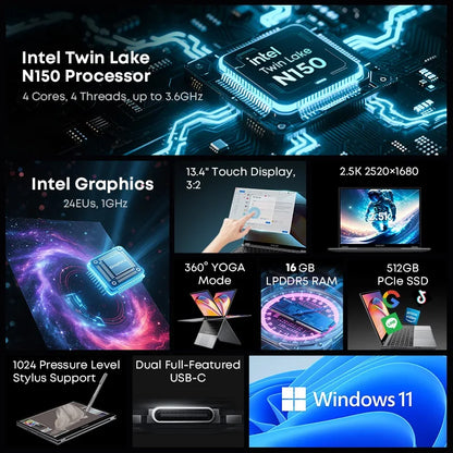 CHUWI FreeBook 13.5" 2-in-1 Laptop — Intel N150, 16GB LPDDR5, 512GB SSD, FHD Touch, WiFi 6, Windows 11