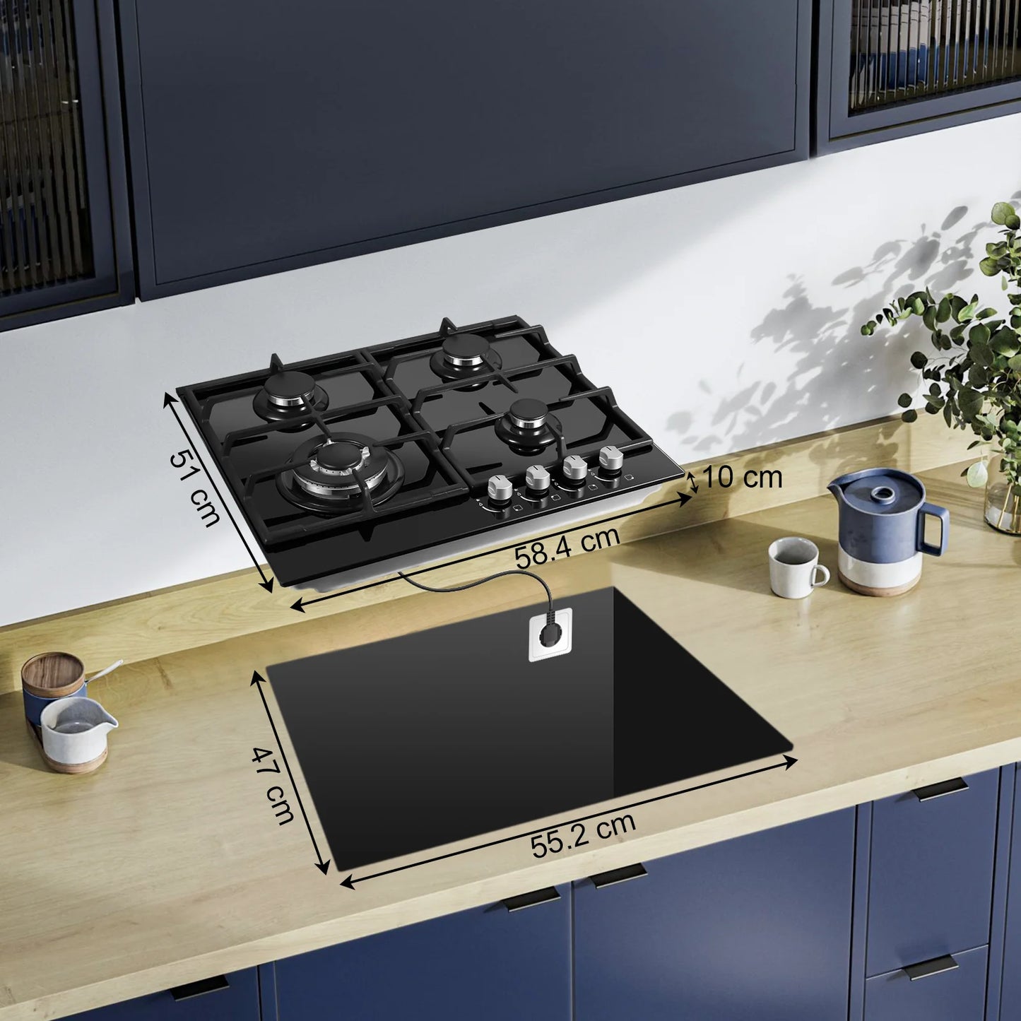 TopStrong 58cm Gas Hob | 4 Burner Dual Fuel NG/LPG | 8060W | CE Certified