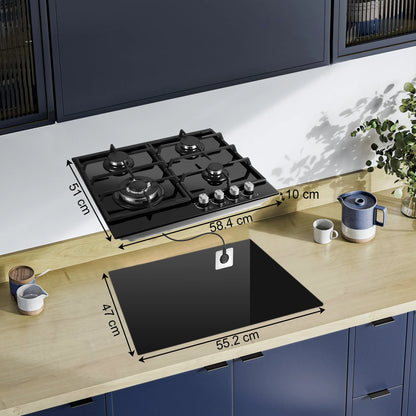 TopStrong 58cm Gas Hob | 4 Burner Dual Fuel NG/LPG | 8060W | CE Certified
