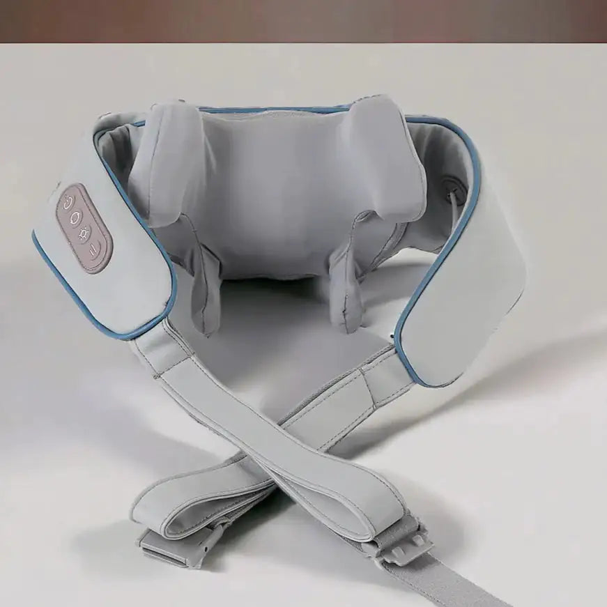 R.E.D. Shopping neck and shoulder massager providing deep tissue relief with adjustable straps and ergonomic design.