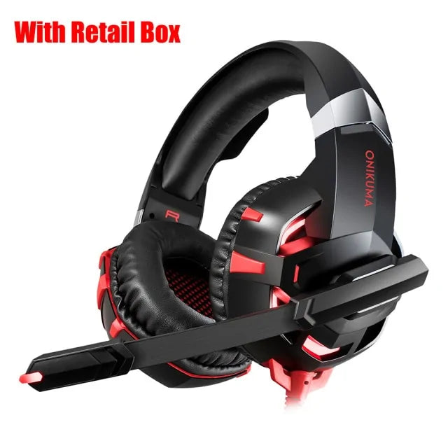 R.E.D. Shopping gaming headphones with over-ear design, built-in microphone, and immersive sound for gaming and online communication.