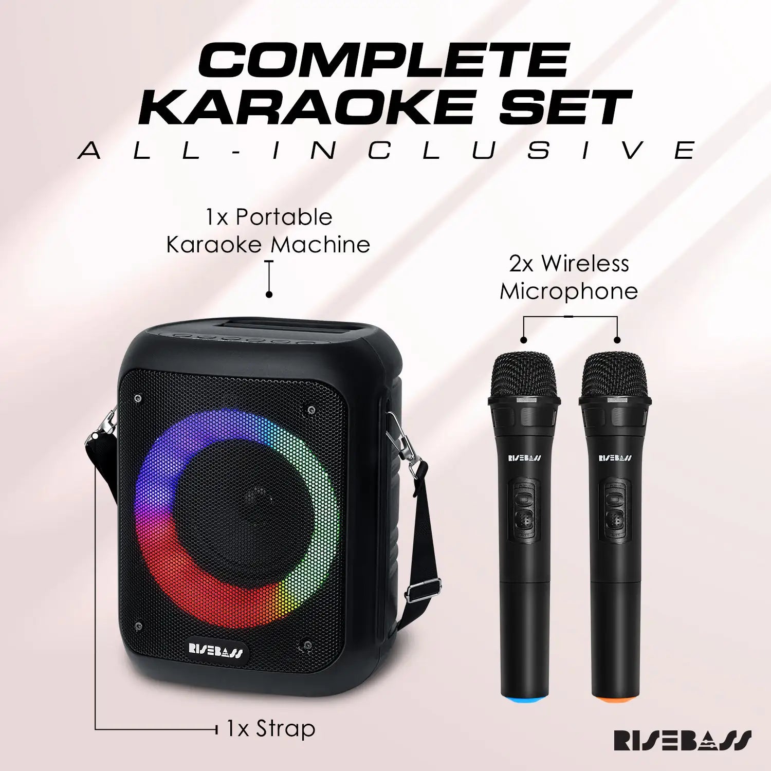 R.E.D. Shopping karaoke machine with built-in microphone and colorful control panel for entertainment and singing at home.