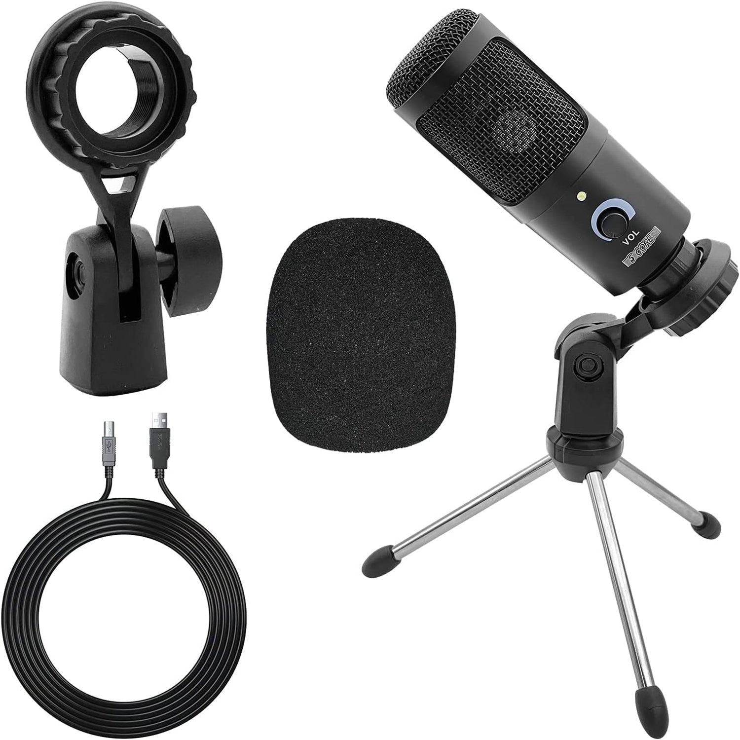 R.E.D. Shopping 5Core recording microphone podcast bundle with condenser mic, desk stand, foam cover, and shock mount for audio recording