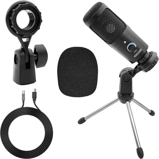 R.E.D. Shopping 5Core recording microphone podcast bundle with condenser mic, desk stand, foam cover, and shock mount for audio recording