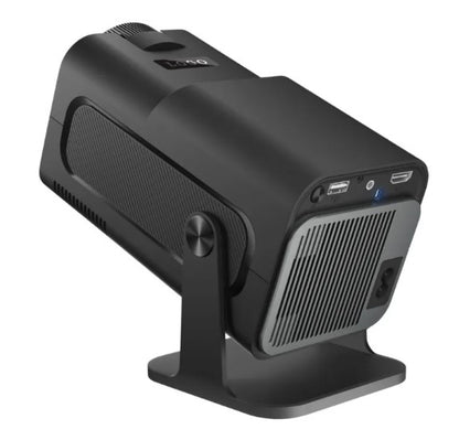 Portable R.E.D. Shopping Mini Projector displaying HD video for home entertainment on a blank wall.