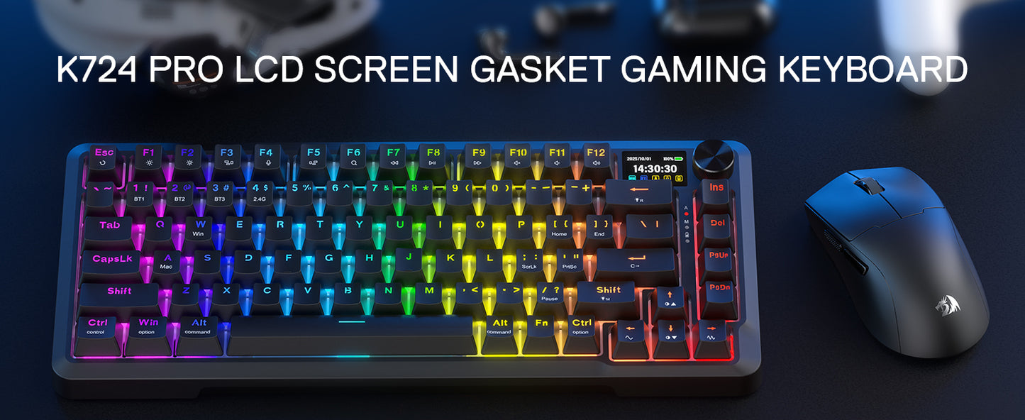 Redragon K724 PRO Wireless Gasket Mechanical Keyboard – 81-Key, TFT Display, Knob Control