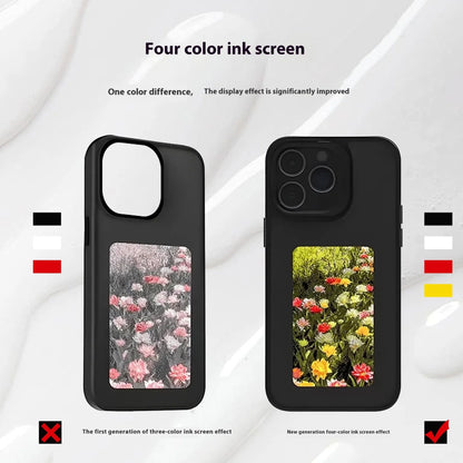 E-ink screen DIY phone case for iPhone by R.E.D. Shopping, showcasing customizable display on a sleek mobile accessory.