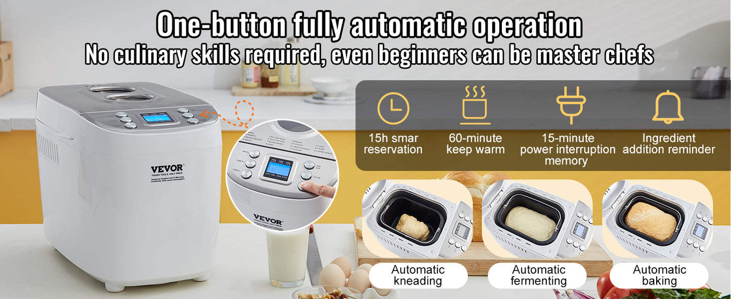 SucceBuy Bread Maker 15-in-1 – 2/3 LB, Nonstick Ceramic Pan, Gluten Free Setting, Auto