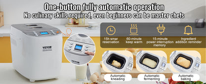 SucceBuy 2/3 LB Bread Maker 15-in-1 | Nonstick Ceramic Pan, Gluten-Free, Automatic Dough Machine