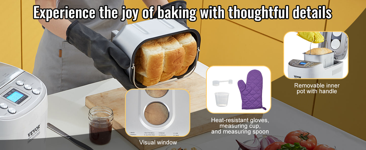 SucceBuy 15-in-1 Bread Maker 1.5–2 LB | Nonstick Ceramic Pan, Gluten-Free Setting, Automatic Dough Machine