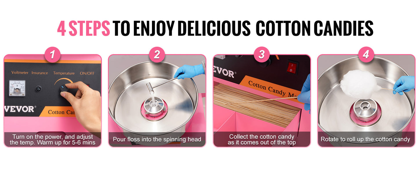 SucceBuy Electric Cotton Candy Machine with Cart | 1000W Commercial Floss Maker | Stainless Steel