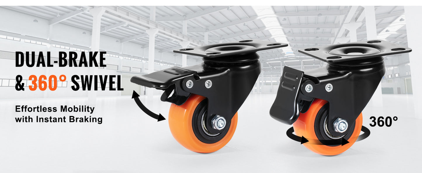 SucceBuy Swivel Plate Casters Set of 4 – 2–6 inch, Dual Locking PVC Wheels