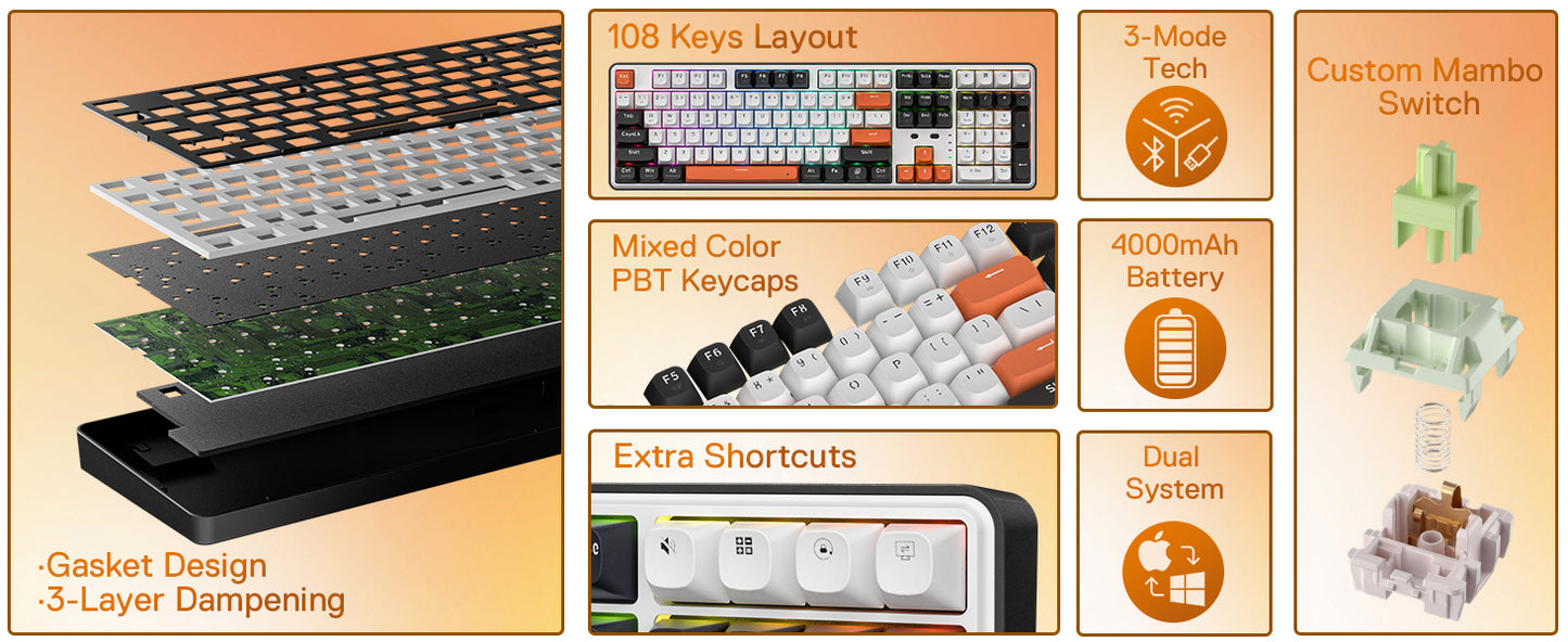 Redragon K689 PRO Wireless Gasket RGB Mechanical Keyboard – 108-Key, Hot-Swap, 4 Extra Hotkeys
