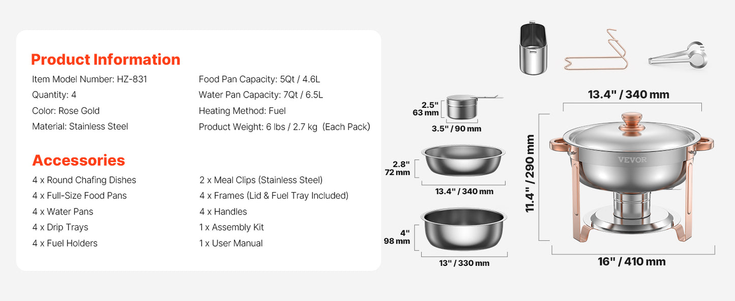 SucceBuy Chafing Dish Set 4-Pack | 9L Each | Stainless Steel | Buffet & Catering | EU