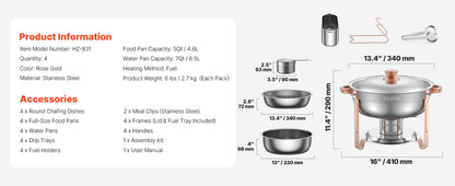 SucceBuy Chafing Dish Set 4-Pack | 9L Each | Stainless Steel | Buffet & Catering | EU