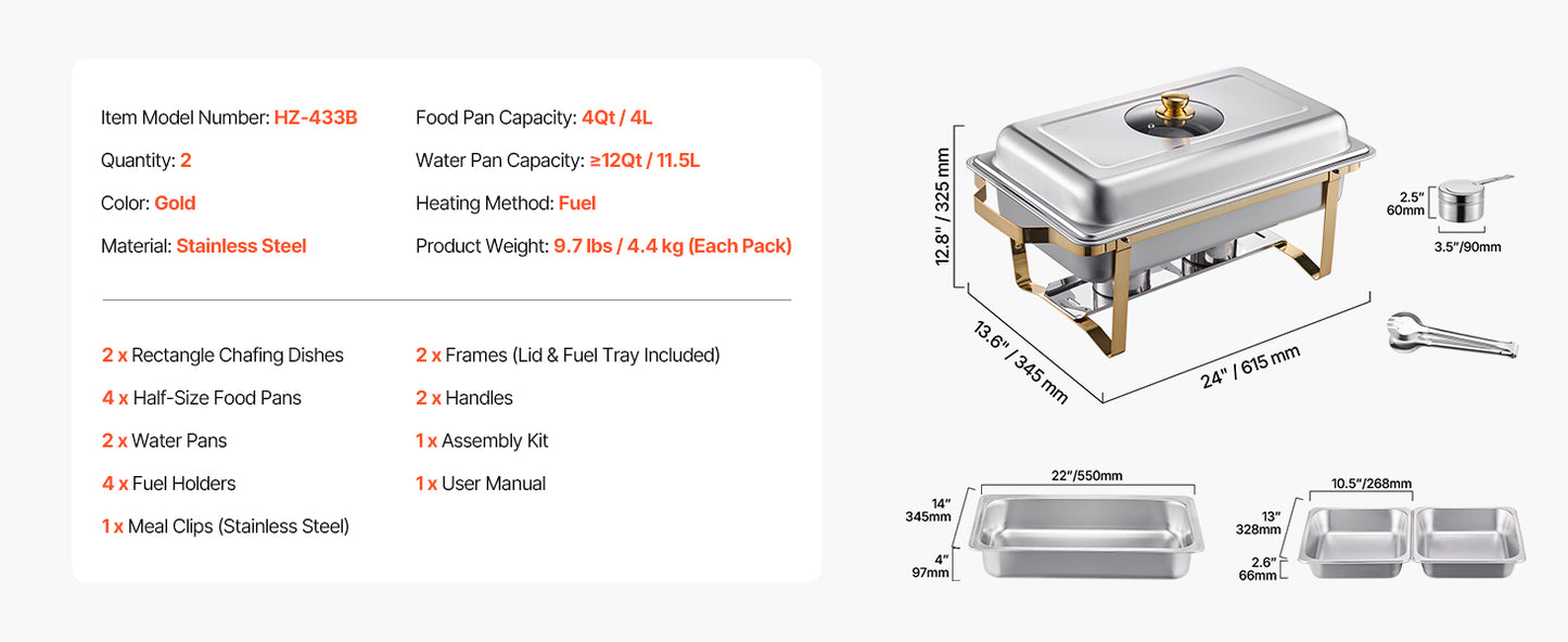 SucceBuy Chafing Dish Buffet Set – 2 or 4 Pack Stainless Steel Catering Warmer