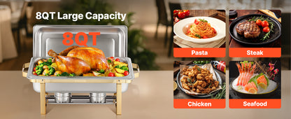 SucceBuy 8 Qt Chafing Dish Buffet Set 4-Pack – Stainless Steel, Full & Half Size Pans, Catering