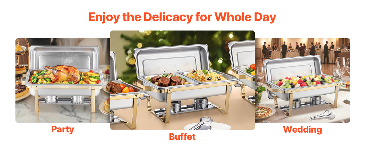 SucceBuy 8 Qt Chafing Dish Buffet Set 4-Pack – Stainless Steel, Full & Half Size Pans, Catering